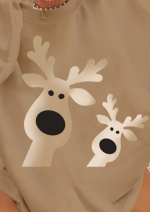 Kadın Uzun Kollu Bisiklet Yaka Geyik Desenli Viskon Iki Iplik Bluz - Görsel 2