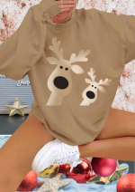 Kadın Uzun Kollu Bisiklet Yaka Geyik Desenli Viskon Iki Iplik Bluz - Görsel 3