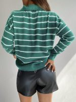 Kadın Uzun Kollu V Yaka çizgili Triko Bluz - Görsel 5