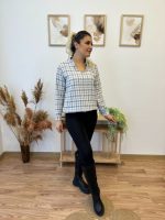 Kadın Uzun Kollu V Hakim Yaka çok Renkli Dokuma Bluz - Görsel 4