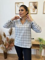 Kadın Uzun Kollu V Hakim Yaka çok Renkli Dokuma Bluz - Görsel 5