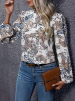 Kadın Uzun Kollu Yarı Balıkçı Yaka Desenli Süprem Bluz - Görsel 2