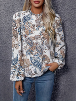 Kadın Uzun Kollu Yarı Balıkçı Yaka Desenli Süprem Bluz - Görsel 3