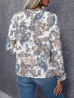 Kadın Uzun Kollu Yarı Balıkçı Yaka Desenli Süprem Bluz - Görsel 4