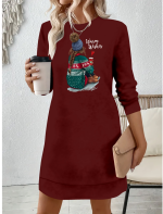 Kadın Uzun Kollu Bisiklet Yaka Desenli Viskon Iki Iplik Elbise - Görsel 3