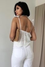 Beyaz Bağcıklı Brode Bluz - Görsel 4