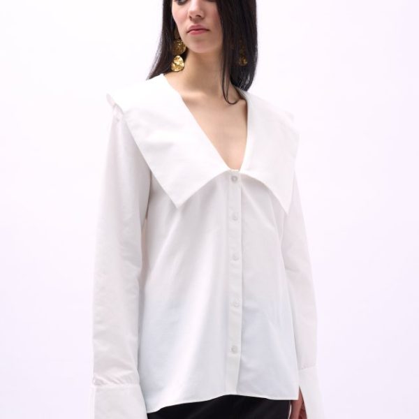 Geniş Yaka Volan Kol Gömlek