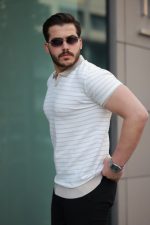 Erkek Kısa Kollu çizgi Desenli örme Kumaş Tshirt