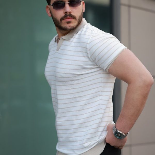 Erkek Kısa Kollu çizgi Desenli örme Kumaş Tshirt