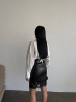 Kadın Yüksek Bel Etek Ucu Dantel Güpür Detay Mini Deri Etek - Görsel 3