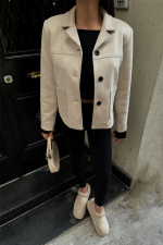 SÜET CROP CEKET CEP DETAYLI - Taş - Görsel 3