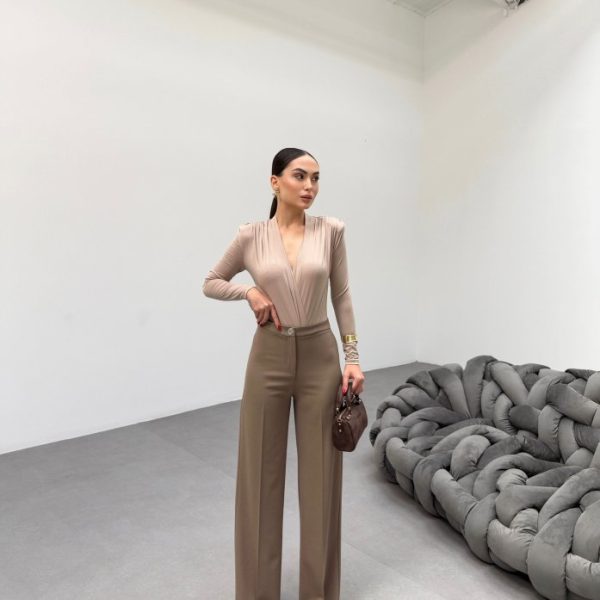 230 Gr Poly Viscose Lycra Metal Düğme Palazzo Pantolon