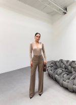 230 Gr Poly Viscose Lycra Metal Düğme Palazzo Pantolon - Görsel 4