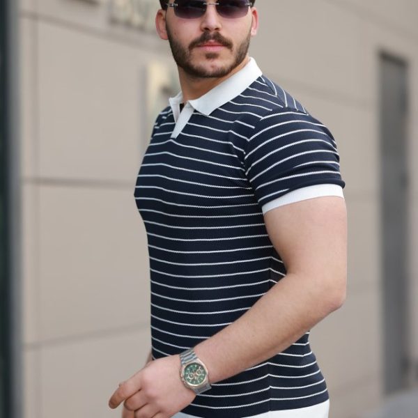 Erkek Kısa Kollu çizgi Desenli örme Kumaş Tshirt