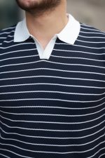 Erkek Kısa Kollu çizgi Desenli örme Kumaş Tshirt - Görsel 3