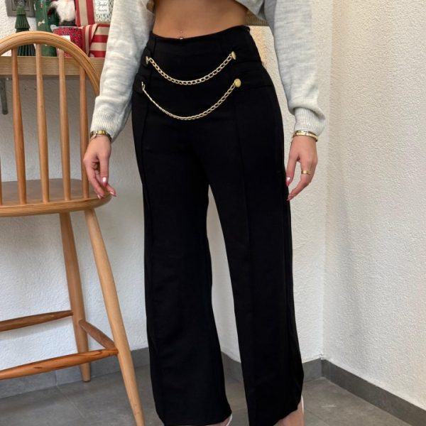 Kadın Beli Zincir Detay Ithal Krep Pantolon