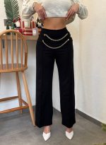 Kadın Beli Zincir Detay Ithal Krep Pantolon - Görsel 3