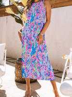 Kadın Askılı Yuvarlak Yaka Yandan Yırtmaçlı Uzun Süprem Elbise - Görsel 4
