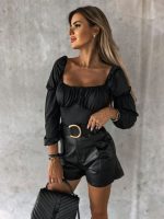 Kadın Uzun Kollu Kare Yaka Göğüs Büzgü Detay Sandy Bluz - Görsel 6