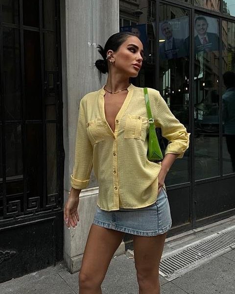 Poulina Flamlı Keten Gömlek 3257-08