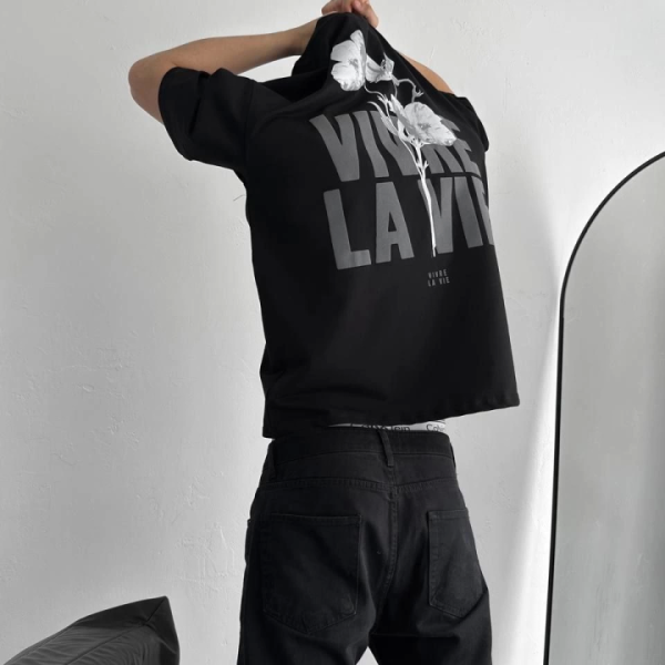 Baskılı Oversize Bisiklet Yaka T-shirt