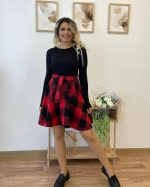 Kadın Uzun Kollu Bisiklet Yaka üst Viskon Alt Ekose Kısa Elbise - Görsel 4