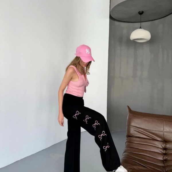 Osy Modal Yumuşak Dokulu Kumaş Nakış Işlemeli Rahat Bol Paça Eşofman Pantalon