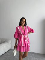 KETEN BEL BÜZGÜLÜ BLUZ-PANTOLON TAKIM