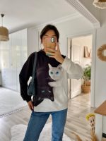Kadın Uzun Kollu Kapşonlu Bağcıklı Kedi Desenli şardonlu Dalgıç Bluz - Görsel 6