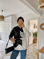 Kadın Uzun Kollu Kapşonlu Bağcıklı Kedi Desenli şardonlu Dalgıç Bluz - Görsel 9