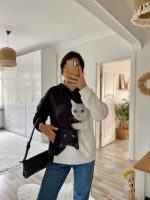 Kadın Uzun Kollu Kapşonlu Bağcıklı Kedi Desenli şardonlu Dalgıç Bluz - Görsel 10
