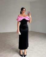 Pembe Önü Fiyonklu Elbise