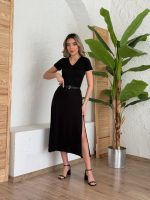 Kadın Kısa Kollu V Yaka Maxi Boy Elbise 124 Cm