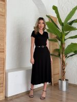 Kadın Kısa Kollu V Yaka Maxi Boy Elbise 124 Cm - Görsel 2