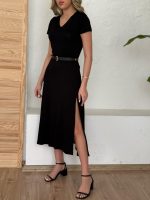 Kadın Kısa Kollu V Yaka Maxi Boy Elbise 124 Cm - Görsel 6