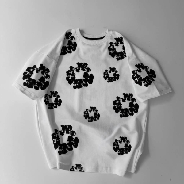 Ön Ve Arka Baskılı Oversize Bisiklet Yaka T-shirt- Beyaz