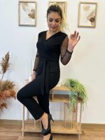 Krep Kumaş Kol Tül Puan Detaylı Kuşaklı Tulum 141 Cm - Görsel 5