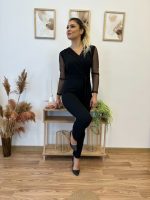 Krep Kumaş Kol Tül Puan Detaylı Kuşaklı Tulum 141 Cm - Görsel 7