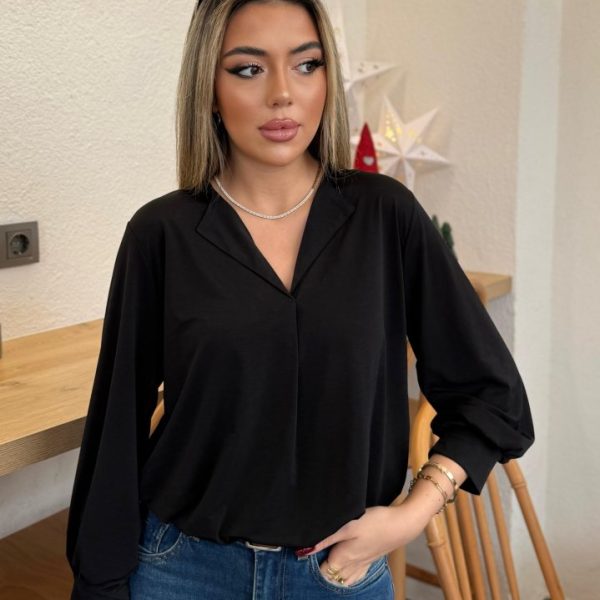 Kadın Uzun Kollu V Yakalı Sandy Bluz