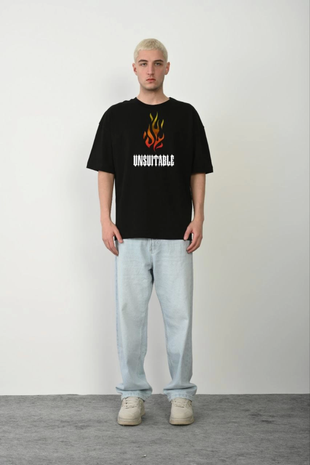 33ece192e9ee26d1d12d5cdb6bda57a8_78417-0.png Unisex Bisiklet Yaka Baskılı Oversize T-Shirt - Görsel 1