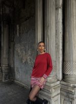 Kadın Uzun Kollu Bisiklet Yaka Kol Ağzı Ve Etek Ucu Baskılı Iki Iplik Elbise - Görsel 4