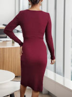 Kadın Uzun Kollu Bisiklet Yaka Yırtmaç Detay Büzgülü Kaşkorse Elbise - Görsel 7