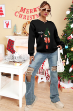 Kadın Uzun Kollu Bisiklet Yaka Desenli Viskon Iki Iplik Bluz - Görsel 2