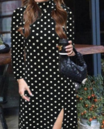 Kadın Uzun Kollu Balıkçı Yaka Yırtmaçlı Krep Elbise - Görsel 2