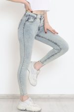 Kadın Cep Detay Kar Yıkamalı Kot Pantolon - Görsel 5