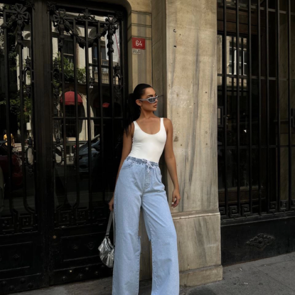 Arkadan Yırtmaçlı Jeans Kot Palazzo Pantolon