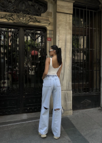 Arkadan Yırtmaçlı Jeans Kot Palazzo Pantolon - Görsel 4
