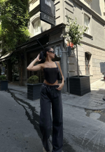 Arkadan Yırtmaçlı Jeans Kot Palazzo Pantolon - Görsel 3