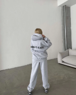 Nakış İşlemeli Üç İplik Sweat Takım- Gri - Görsel 4