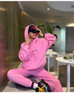 Nakış İşlemeli Üç İplik Sweat Takım- Pembe - Görsel 3